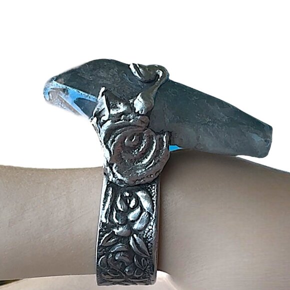 Handcrafted Quartz Ring & Vintage Spoon Handle & Silver Blend Boho Metalwork 9 - Picture 8 of 14